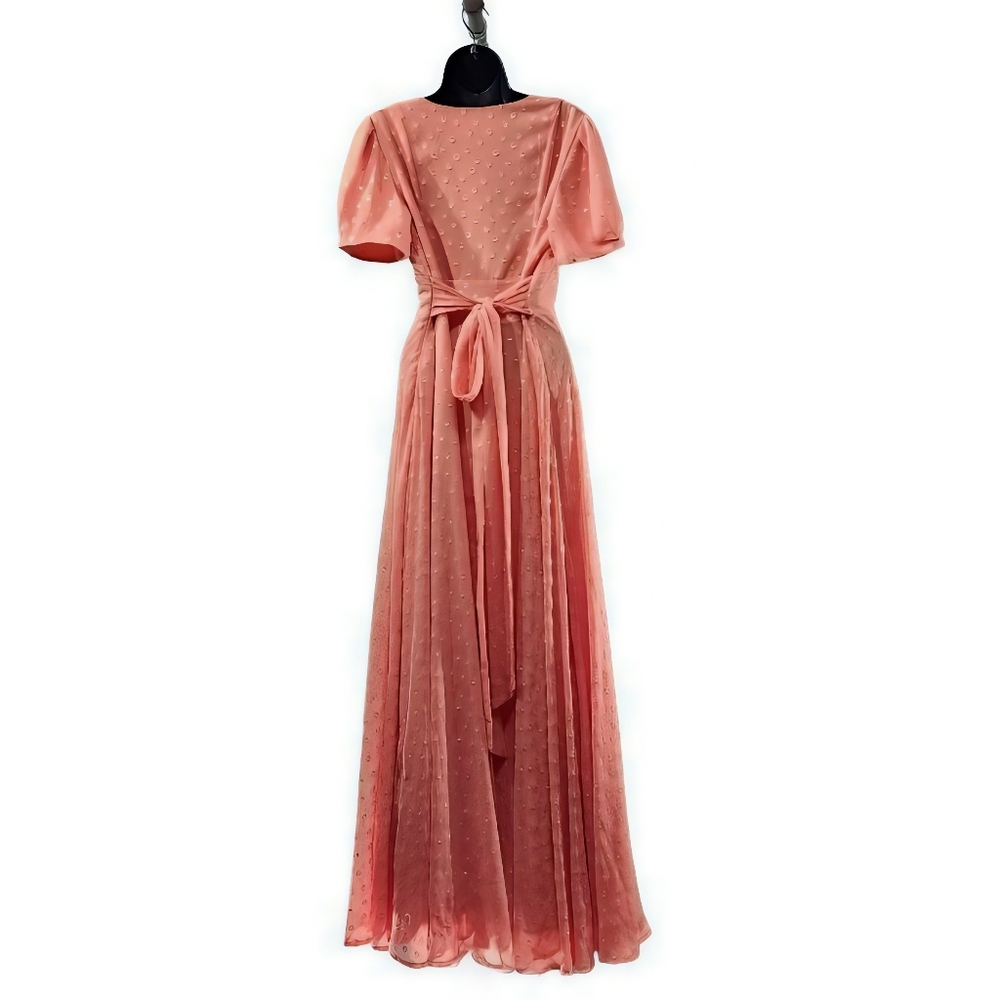 FREE PEOPLE Wanderer Maxi Dress Coral Swiss Dot Plunging Neckline, Size 10 - Picture 2 of 7
